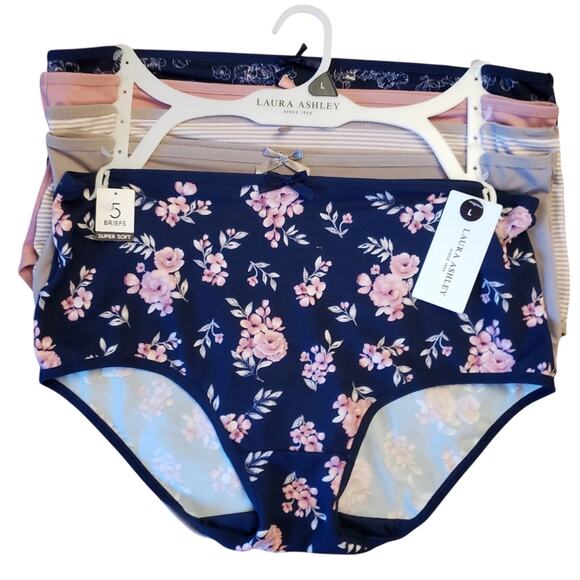New Laura Ashley 5 pk floral, tan, pink & blue briefs L‎ - Picture 1 of 8